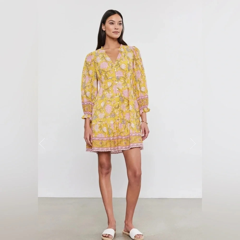 VELVET By GRAHAM & SPENSER XS 100% Cotton Lightweight Mary Dress Floral Bohemian